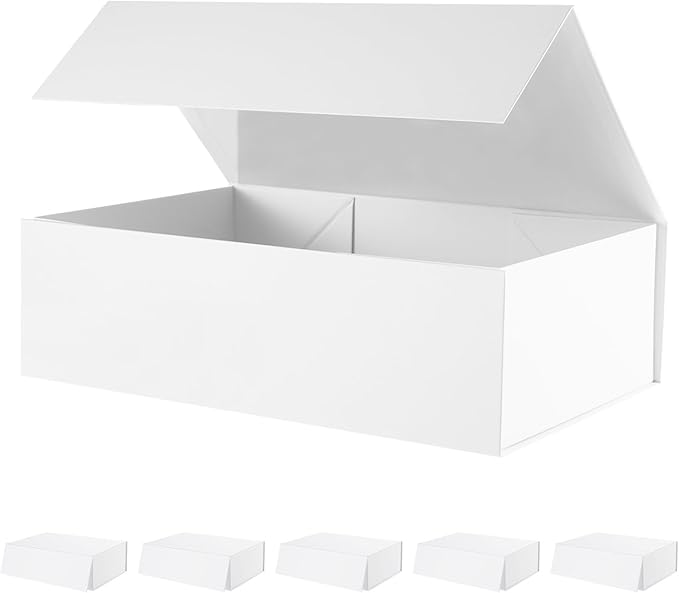 6 Large Gift Boxes with Lids 13.5x9x4.1 Inches, White Bridesmaid Proposal Gift Boxes with Magnetic Closure for All Occasion (Matte White)