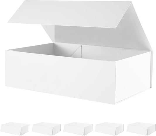 6 Large Gift Boxes with Lids 13.5x9x4.1 Inches, White Bridesmaid Proposal Gift Boxes with Magnetic Closure for All Occasion (Matte White)