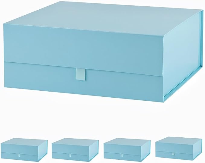 5 Pcs Large Gift Box 13.5x11.8x4.7 Inches, Blue Gift Boxes for Presents with Magnetic Closure Lid, Luxury Gift Box Rectangle Collapsible Boxes for Gift Packaging