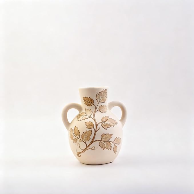 Plain Beige Ceramic Vase for DIY Painting - Customizable Handmade Pottery, Blank Canvas for Flower Arrangements, Home Decor, Wedding & Office Decoration (6.5L x 5.12W x 7.28H)