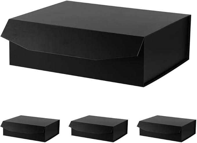 Black Extra Large Gift Box with Lid 4 Pcs 16.5 x 13 x 5.3 Inches, Gift Box large Black Gift Boxes for Presents Clothes Robe Wedding Dress Sweater,Reusable Foldable Bridesmaid Proposal Box（Matte）