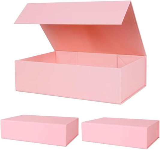Aimyoo Pink Collapsible Gift Box with Magnetic Closure Lids 10.5x7x3 in, Bridesmaid Groomsman Proposal Boxes, Rectangle Storage Box 3 Pack