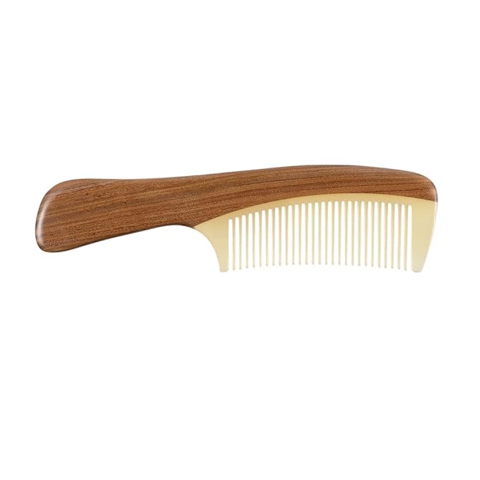TAN MUJIANG Hair Comb Natural Wood and Horn Anti-static YTBJ2-3 1pc