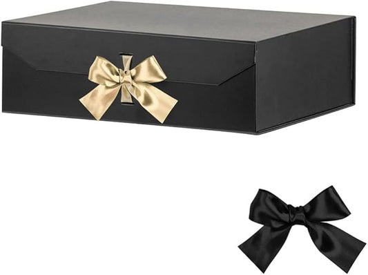 Black Extra Large Gift Boxes with Ribbon 16x14x5.3 Inches Gift Boxes with Lid Magnetic Closure, Groomsman Proposal Boxes, Rectangle Collapsible Boxes for Large Gifts (Matte Black)