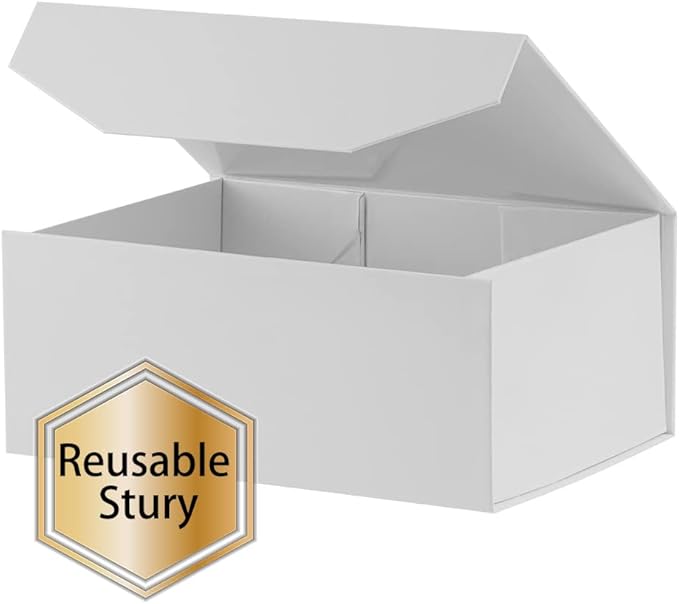 1PCS White Gift Box 9.5x7x4 Inches, Sturdy Gift Box with Lid for Gift Packaging, Foldable Magnetic Closure Storage Boxes, Bridesmaid proposal box, Rectangle Collapsible Box