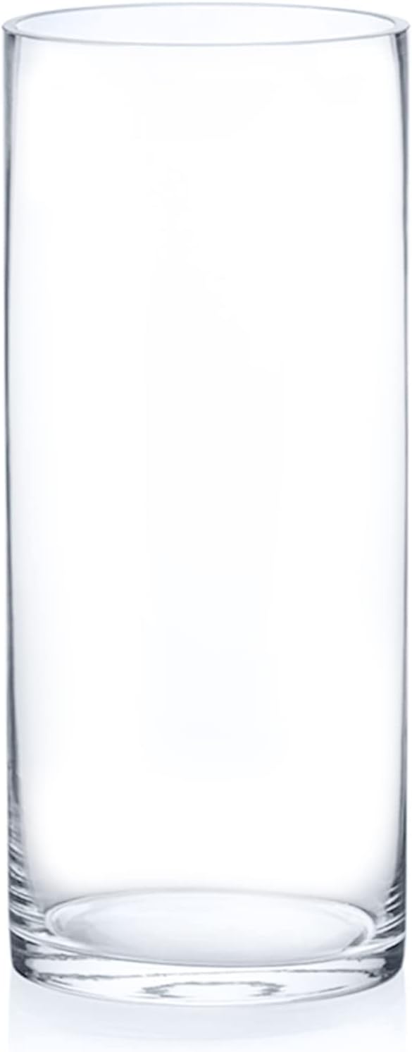 Enova Floral Cylinder Glass Vase 5 x 12 Inches Round Large Flower Vase, Pillar Candle Floating Candle Holder Vase, Tall Glass Vase for Flowers, Glass Vase for Decor, Wedding Centerpieces (1 Piece)