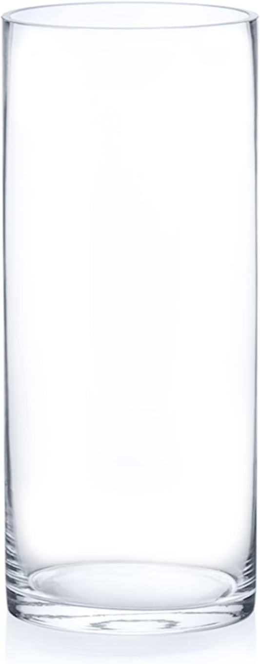 Enova Floral Cylinder Glass Vase 5 x 12 Inches Round Large Flower Vase, Pillar Candle Floating Candle Holder Vase, Tall Glass Vase for Flowers, Glass Vase for Decor, Wedding Centerpieces (1 Piece)