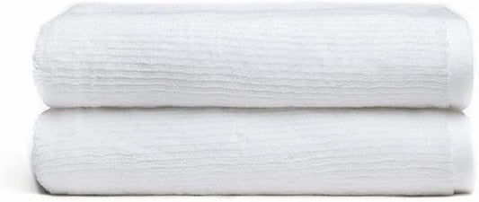 Cozy Earth Ribbed Bath Towel Set - 60% Cotton 40% Viscose from Bamboo Bathroom Towels - Soft & Absorbent Textured Ribbed Pattern - 2 Pack White