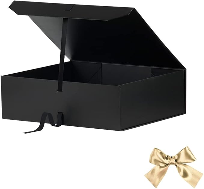Extra Large Gift Box Black with Ribbon 19x16x6 Inches, Gift Box with Lid Magnetic Closure, Groomsman Proposal Box, Rectangle Collapsible Gift Boxes for Wedding Gown (Matte Black)