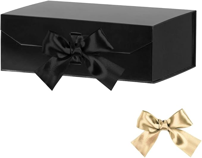 Glossy Black Groomsman Gift Box - 10x7.3x3.5 Inches, Decorative Box with Ribbon and Magnetic Lid Closure