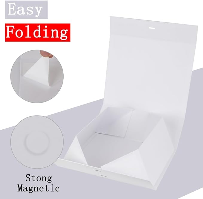 Large Gift Boxes with Lids 5 Pack 13X9X4 Inch Large White Gift Box with Ribbon Foldable Gift Boxes for Presents、Anniversary Gifts、Bridesmaid Proposal Box、Shredded Paper Filler & Cards