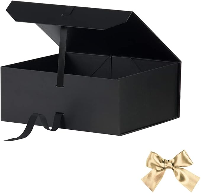 Black Gift Boxes Large 13x11x5.3 Inches, Black Boxes with Ribbon, Gift Box with Lid Magnetic Closure, Christmas Gift Boxes for Presents Graduation Storage (Matte Black)