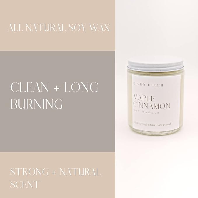 River Birch Candles Maple Cinnamon Scented Candle | Premium, All-Natural, Non-Toxic, Soy Candles | 8.5oz 40 Hr Burn Time | Cozy Relaxing Gifts for Home