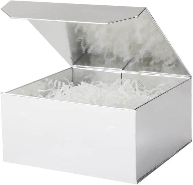 6 Pcs Silver Gift Box 8x8x4 Inch Small Magnetic Gift Boxes with Crinkle Paper Silver Small Gift Box with Lids for Presents