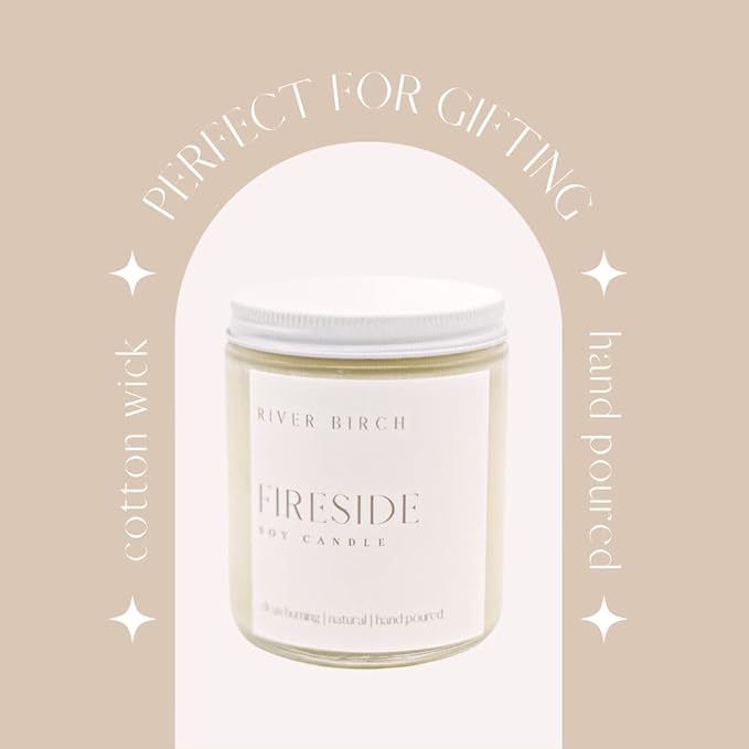 River Birch Candles Fireside Scented Candle | Premium, All-Natural, Non-Toxic, Soy Candles | 8.5oz 40 Hr Burn Time | Cozy Relaxing Gifts for Home