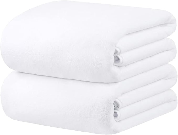 JML Bath Sheet Towel Set, Extra Large Bath Towels for Adult, 2 Pack, 35"x70" - High-Density Fleece - Super Soft and Absorbent, Oversized, Lint Free, Fade Resistant for Hotel & SPA, Hair Wrap, White