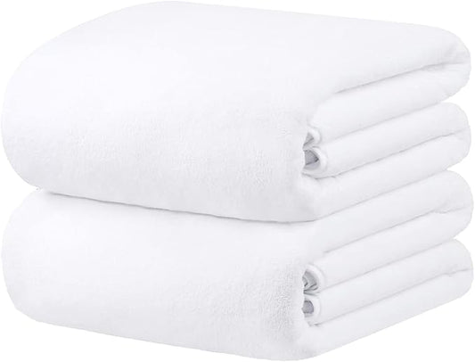 JML Bath Sheet Towel Set, Extra Large Bath Towels for Adult, 2 Pack, 35"x70" - High-Density Fleece - Super Soft and Absorbent, Oversized, Lint Free, Fade Resistant for Hotel & SPA, Hair Wrap, White