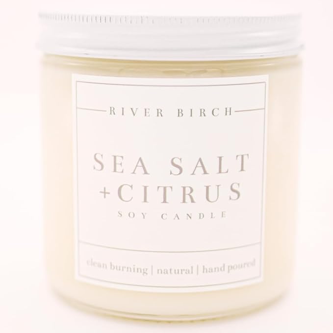 River Birch Candles Sea Salt & Citrus Scented Candle | Premium, All-Natural, Non-Toxic, Soy Candles | 16oz 90 Hr Burn Time | Cozy Relaxing Gifts for Home