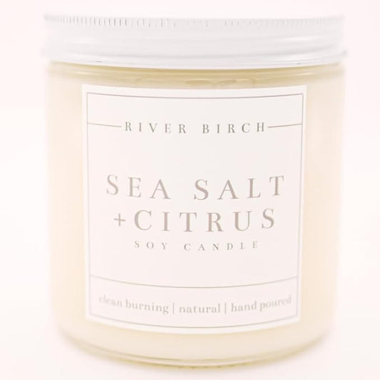 River Birch Candles Sea Salt & Citrus Scented Candle | Premium, All-Natural, Non-Toxic, Soy Candles | 16oz 90 Hr Burn Time | Cozy Relaxing Gifts for Home