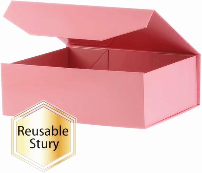 5 Pink Large Gift Boxes with Lid 13x9x4 Inches, Bridesmaid Proposal Boxes, Hard Collapsible Gift Box with Magnetic Closure, Groomsman Box Reusable Gift Boxes for Clothes (Glossy Pink)