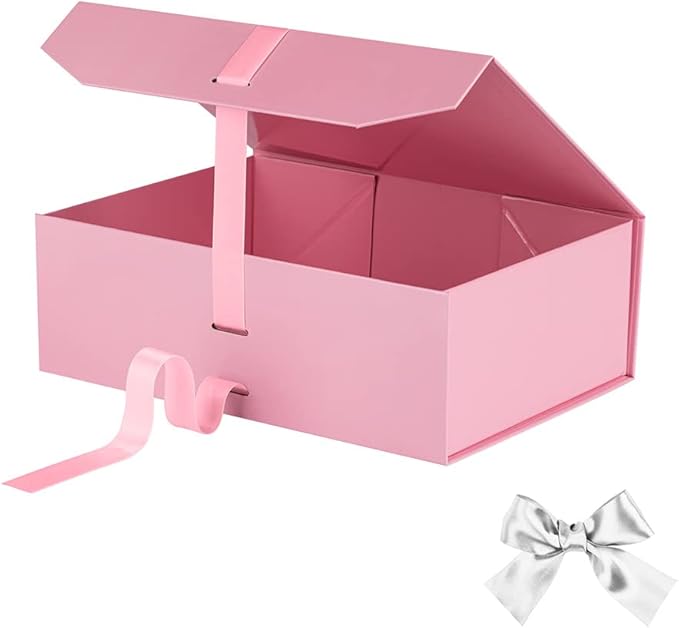 Pink Decorative Groomsman Box - Rectangle Collapsible Gift Box with Lid and Magnetic Closure, 10x7.3x3.5 Inches