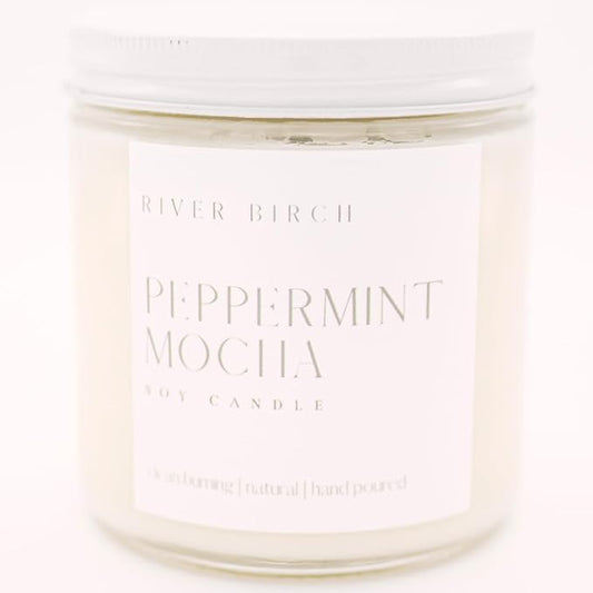 River Birch Candles Peppermint Mocha Scented Candle | Premium, All-Natural, Non-Toxic, Soy Candles | 16oz 90 Hr Burn Time | Cozy Relaxing Gifts for Home