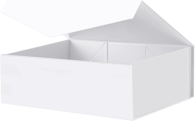 Large White Collapsible Gift Box with Magnetic Closure Lid 13.5x9x4.1 Inches, Bridesmaid Proposal Box, Rectangle Present Box (Glossy White, 1 Pack)