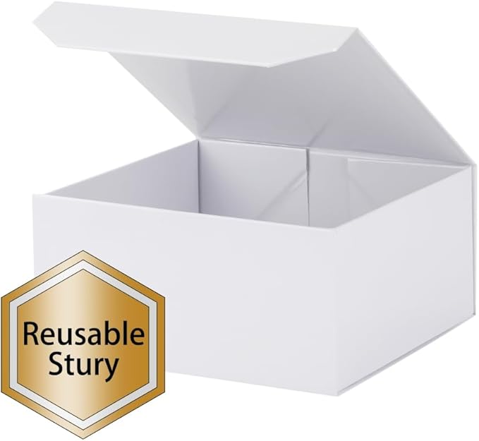 1 Pcs Small White Gift Box 8x8x4 Inch Magnetic Gift Box Small Magnetic Box with Crinkle Paper White Small Gift Box with Shredded Paper Luxury Gift Boxes with Lids for Presents