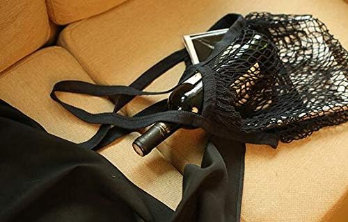 6 Pack Portable,Reusable,Reusable Produce Bags,Washable Cotton Mesh String Organic Organizer Shopping Handbag Long Handle Net Tote (grey blue,Black,Beige,Pink,Purple,Yellow)