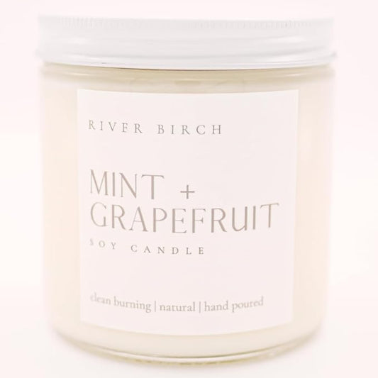 River Birch Candles Mint & Grapefruit Scented Candle | Premium, All-Natural, Non-Toxic, Soy Candles | 16oz 90 Hr Burn Time | Cozy Relaxing Gifts for Home