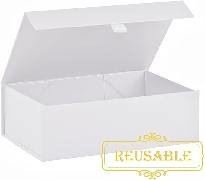 5 Pcs White Gift Box for Presents 10.8x7.5x3.5 Inches Magnetic Gift Boxes with Lid Luxury Gift Box for Rectangle Collapsible for Bridesmaid, Wedding, Birthday Gift Packging