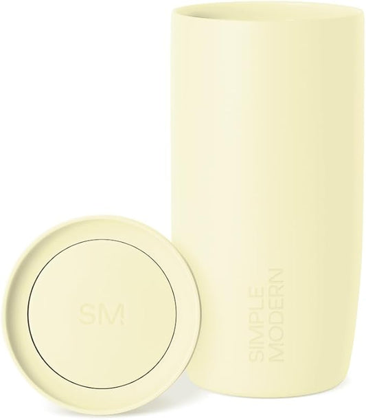 Simple Modern Travel Coffee Mug Tumbler with 360° Lid | Ceramic-Lined Insulated Stainless Steel Cold Brew Iced Coffee Cup | Gifts for Women Men Her Him | Voyager Signature | 16oz | Buttercup