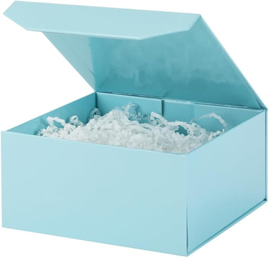 1 Pcs Small Blue Gift Box 8x8x4 Inch Magnetic Gift Box with Crinkle Paper Luxury Gift Boxes with Lids for Presents
