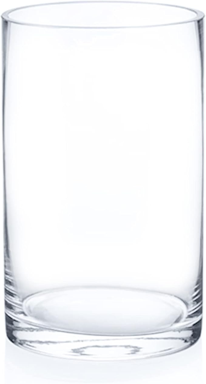 Enova Floral Clear Glass Cylinder Vase 6 x 10 Inches Round Flower Vase, Pillar Candle Floating Candle Holder Vase, Tall Glass Vase for Flowers, Glass Vase for Decor, Wedding Centerpieces (1 Piece)