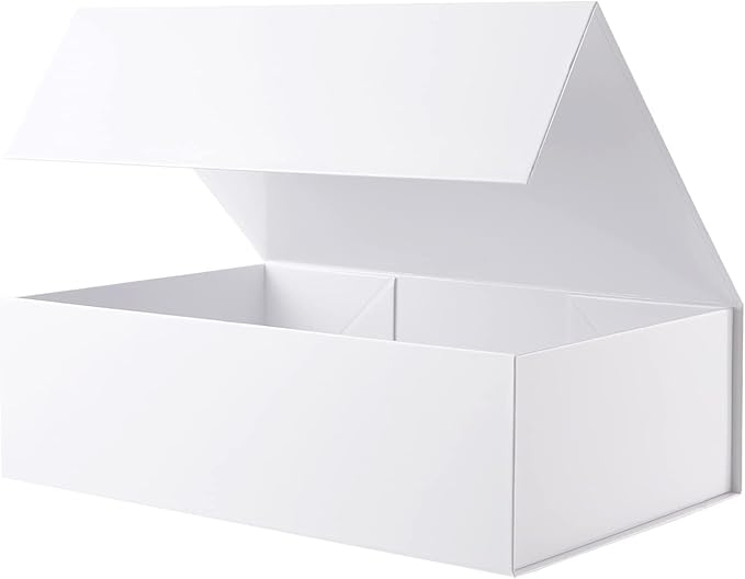 BLK&WH Collapsible Gift Box 13.5x9x4.1 Inches, Large White Bridesmaid Proposal Box with Lid for Gift (Glossy White)