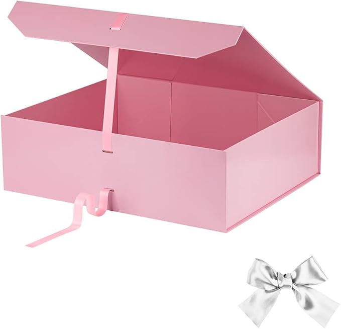 Extra Large Pink Gift Box 19x16x6 Inches, Gift Box with Ribbon Lid Magnetic Closure, Groomsman Proposal Box, Rectangle Collapsible Gift Boxes for Wedding Dress(Pink)