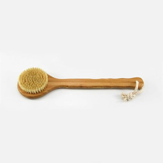 12.6" Long Handle Dry Bath Body Brush Back Scrubber, Bamboo Handle Bath Shower Brush Scrubber with Natural Boar Bristles, Good for Detox, Exfoliating, Cellulite, Blood Circulation, etc.
