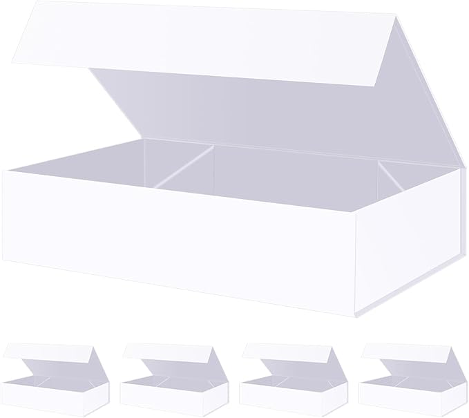 BLK&WH 5 Extra Large Gift Boxes 17x11x4 Inches, White Gift Boxes with Magnetic Closure Lid, Sturdy Shirt Boxes, Rectangle Collapsible Boxes for Clothes (Matte White)
