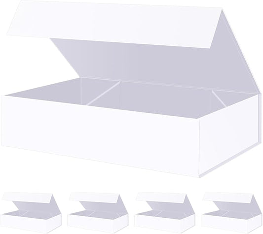 BLK&WH 5 Extra Large Gift Boxes 17x11x4 Inches, White Gift Boxes with Magnetic Closure Lid, Sturdy Shirt Boxes, Rectangle Collapsible Boxes for Clothes (Matte White)