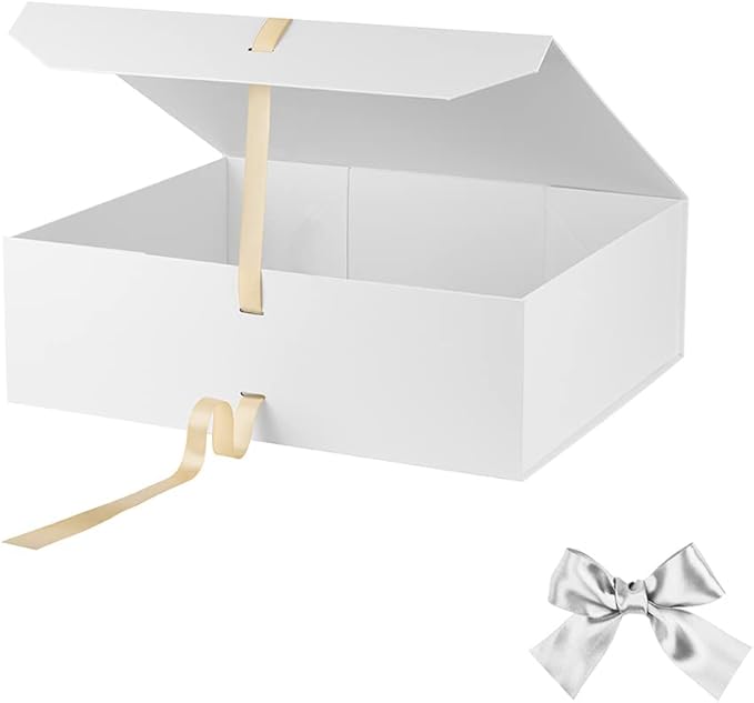 Extra Large White Gift Box 19x16x6 Inches With Ribbon and Magnetic Lid, Groomsman Proposal Box, Rectangle Collapsible for Wedding Gown (Matte White)