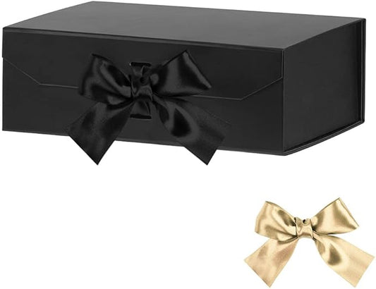 Black Gift Boxes with Lids 10x7.3x3.5 Inches, Decorative Gift Boxes with Ribbons, Black Boxes with Lid Magnetic Closure, Groomsman Boxes (Matte Black)