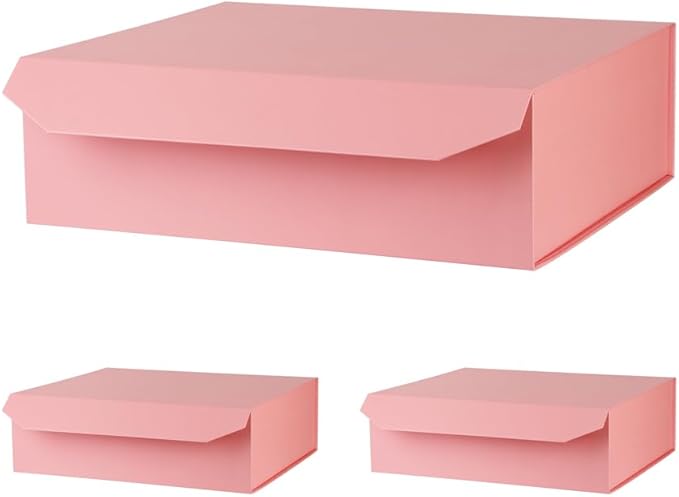 Pink Extra Large Gift Box with Lid 3 Pcs 19x16x6 Inches, Gift Box large Pink Gift Boxes for Presents Clothes Robe Wedding Dress Sweater,Reusable Foldable Bridesmaid Proposal Box（Matte）
