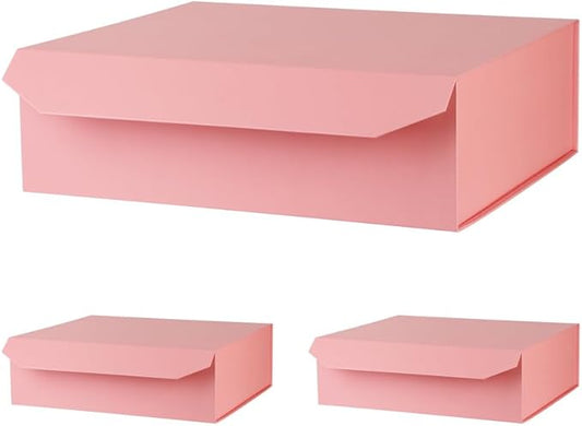 Pink Extra Large Gift Box with Lid 3 Pcs 19x16x6 Inches, Gift Box large Pink Gift Boxes for Presents Clothes Robe Wedding Dress Sweater,Reusable Foldable Bridesmaid Proposal Box（Matte）