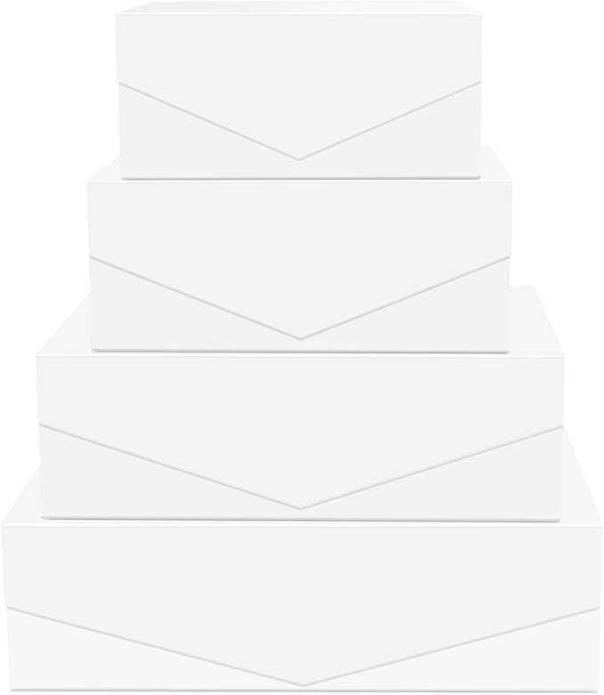 BLK&WH Magnetic Gift Boxes with Lids, Set of 4 White Presents Boxes Assorted Sizes for Birthday, Wedding, Valentines, Christmas, Party, Baby Showers (Matte White)