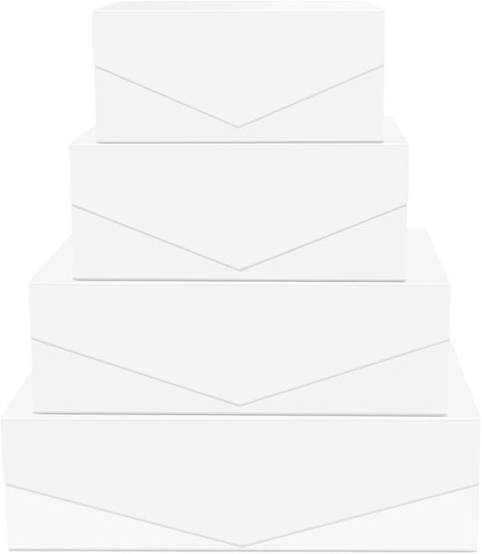 BLK&WH Magnetic Gift Boxes with Lids, Set of 4 White Presents Boxes Assorted Sizes for Birthday, Wedding, Valentines, Christmas, Party, Baby Showers (Matte White)