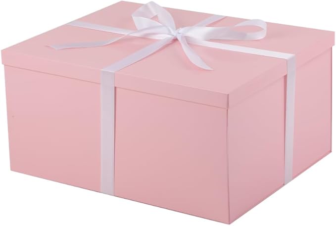 UoeRing 2Pcs Pink Extra Large gift box with lids 16.5×13×8 Inches gift boxes for presents,Birthday Box (include Ribbon, Paper Shred Filler Gift Card & Envelopes)