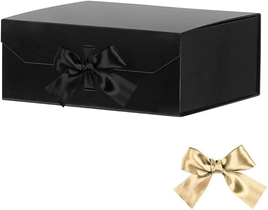 Glossy Black Collapsible Rectangle Gift Box - 13x11x5.3 Inches, Magnetic Lid Closure, Perfect for Men's Shoes or Christmas Gifts