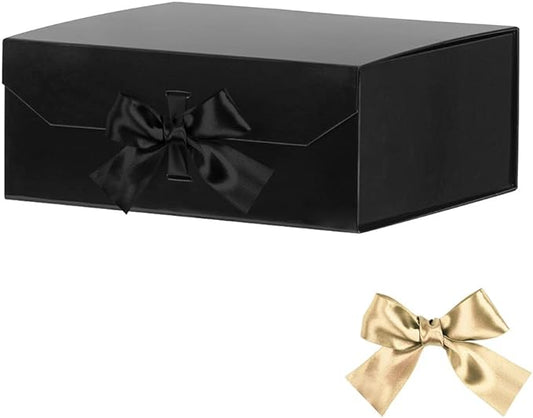 Black Large Gift Boxes 13x11x5.3 Inches, Gift Boxes with Ribbons, Gift Wrap Boxes with Lid Magnetic Closure, Christmas Gift Boxes, Rectangle Collapsible Gift Boxes for Men Shoes (Glossy Black)