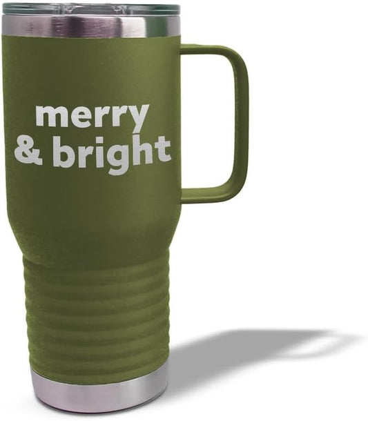 Speedy Pros Tumbler Cups with Straw Merry & Bright Christmas Xmas Coffee Tumbler with Lid Personalized Insulated Travel Mugs Engraved Stainless-Steel 20 Oz Forest Green Design Only