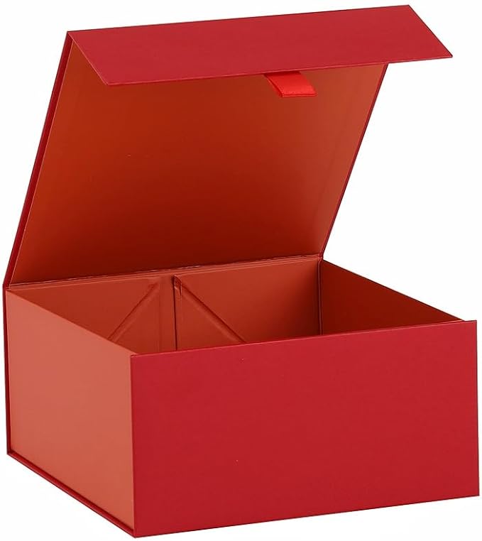 Red Gift Box 8x8x4 Inches Small Gift Boxes for Presents with Magnetic Closure Lid Luxury Collapsible Gift Box Bridesmaid, Wedding, Birthday Boxs for Gift Packaging